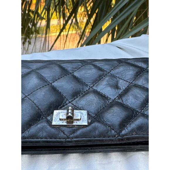 🍒 CHANEL 2.55 Line Matelasse Long Wallet Black Leather Quilted France w/Dustbag - Picture 12 of 13